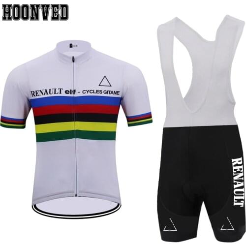 1982 The 2019 New team Champion Man RENAULT elf cycling Jersey Short sleeves suit Summer Triathlon Mtb Bib Shorts 9D Gel Pad