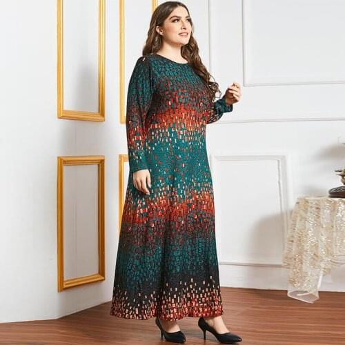 New Women Dress Print Muslim Dubai Skirt Turkey Middle East Fashion Plus Size Dress for Ladies Kimono Robe Women Dress