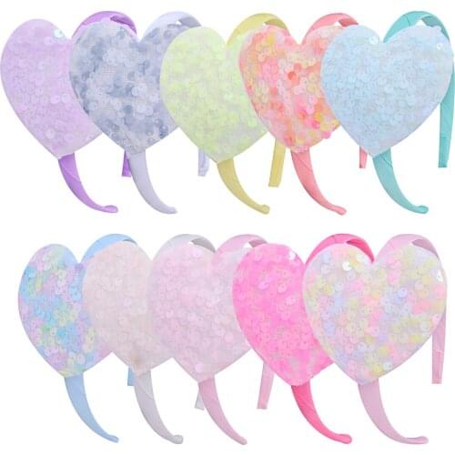 XIMA 10pcs/lot Sequin Heart Hairband Girls Rainbow Hairband Princess Party Headband Children Hair Accessories