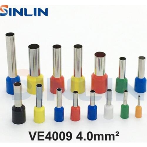 1000pcs/lot Crimp Terminal VE4009 tube pre insulating terminal Bootlace Ferrules AWG12 4.0mm^2 Brass