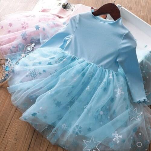 Jargazol Fall Kids Clothes Snow Star Mesh Long Sleeve Princess Dress Autumn Little Girls Costume Cute Children Vestidos