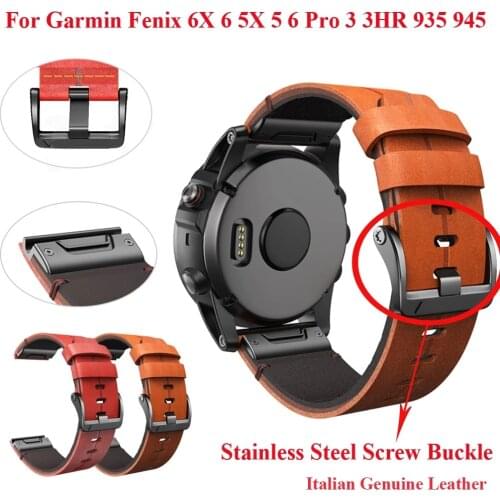 26 22MM Genuine Leather Quickfit Watchband Strap for Garmin Fenix 6X 6 5X 5 3HR 945 935 Watch Easyfit Wrist Band Bracelet Correa