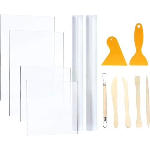 2PCS Acrylic Clay Rollers With 4PCS Acrylic Sheet Backing Boards, Craft Tools Kit For DIY Crafting Shaping And Sculpting
