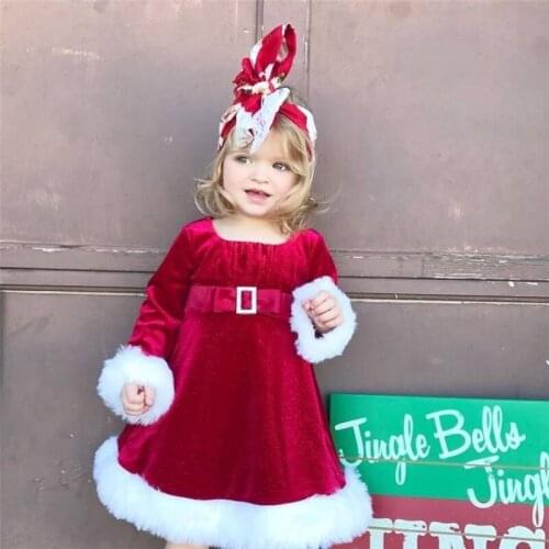 0-5T Christmas Kids Girls Clothing Cosplay Santa Claus Costume Elegant Party Princess Cute Dress with Waistband Xmas Gifts