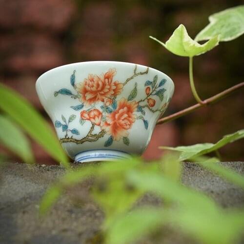 Hand-painted Famille Rose Peony Tea Cup/Ceramic Single Cup/Master Cup
