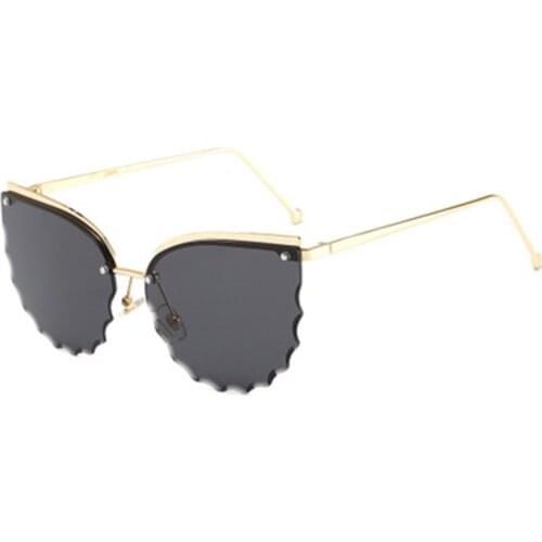 Flower Edge Women Gradient Metal Rimless Retro Cat Eye Sunglasses Shades Glasses