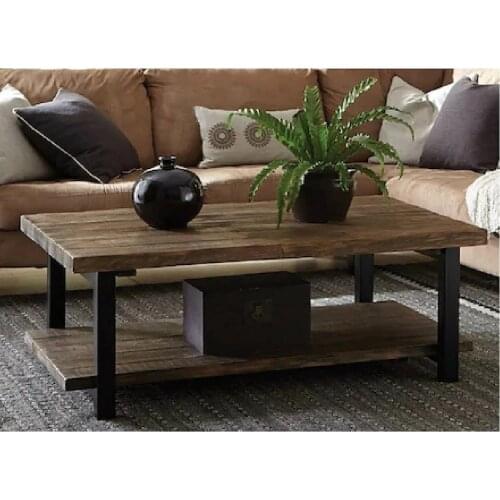 Modern Wood Solid Wood Natural Medium Iron Frame Design coffee table coffee tables table basse furniture living room table