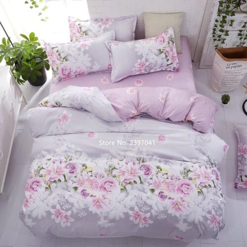 Modern Simple Plant and Flower Printed Down Duvet for Different Sizes of Bedding Set Quilt Cover Pillowcase Bed Sheet 4 Sets