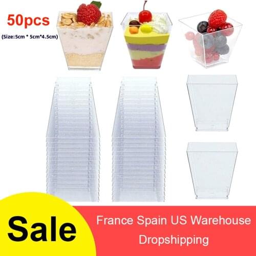 50pcs Disposable Plastic Cups Portion Transparent Clear Trapezoidal Food Container for Jelly Yogurt Mousses Dessert Baking 60ml