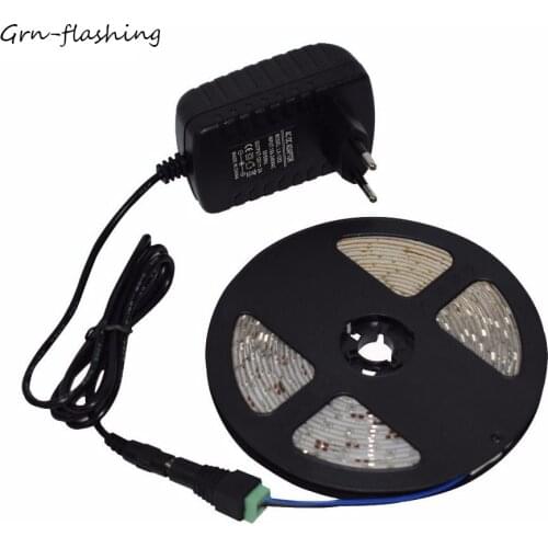 5M 12V LED Ribbon with Power Adapter + Switch SMD2835 300 LEDs Waterproof LED Light Strips for Room Kitchen Lighting Party Decor