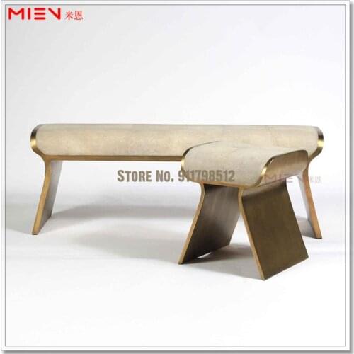 Italian style light luxury stainless steel bed end stool bedroom long stool home shoe changing stool clothing store rest stool s