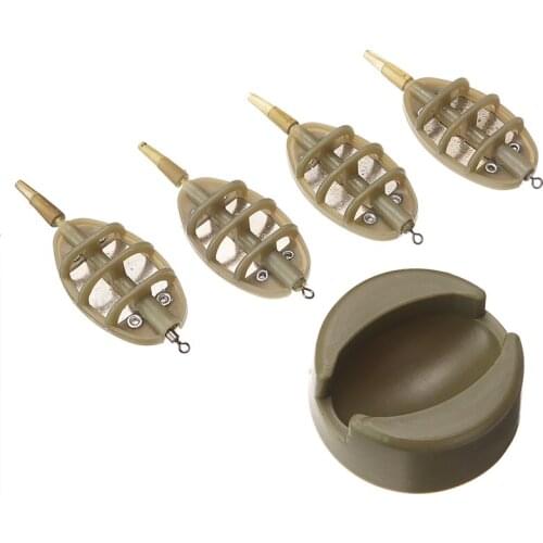 Outdoor Fish Tackles Carp Fishing Tackle Hooks Bait Holder 15, 20, 25, 35g 4 & 1 Method Inline Feeder Mould Set Basket Feeder