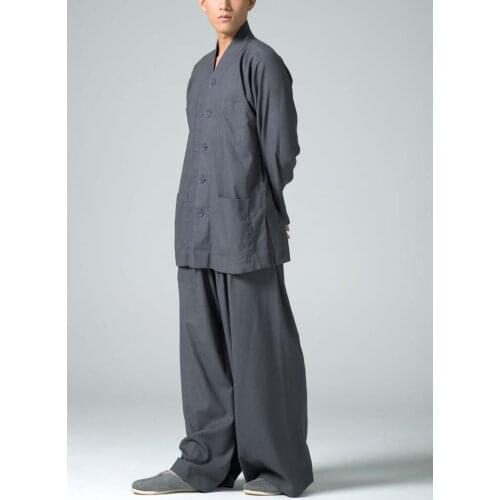 Unisex Summer&spring high quality Cotton&linen buddhist zen lay clothing shaolin monk kung fu suits buddha uniforms gray