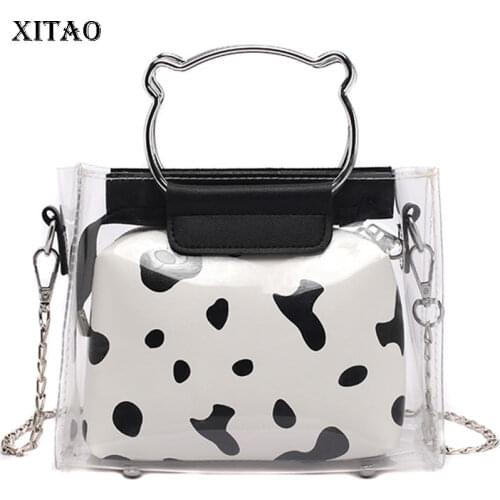 XITAO All-match Western Style Chain Small Square Bag Cow Pattern 2021 New Fashion Patchwork Top Handle Bags Minority WMD2375