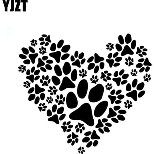 YJZT 18CM*16.2CM Paw Prints Heart Art Sticker Car Vinyl Decal Decor Animal Dog Love Pet Black/Silver C10-00369