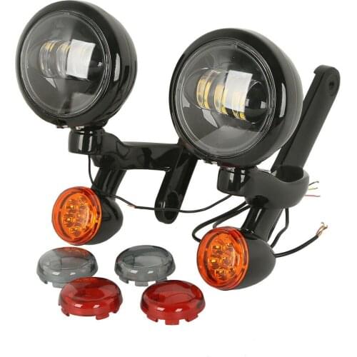 1 Pair LED Auxiliary Spot Fog Passing Turn Signal Light Lamp with Housing Bracket For Harley for Electra Glide/Road King/FLHXXX
