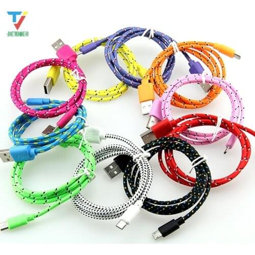 100pcs/lot Colorful New 1/2/3M Fabric Nylon Braided Micro USB Cable for Samsung For Blackberry for HTC Cloth braided cable cheap