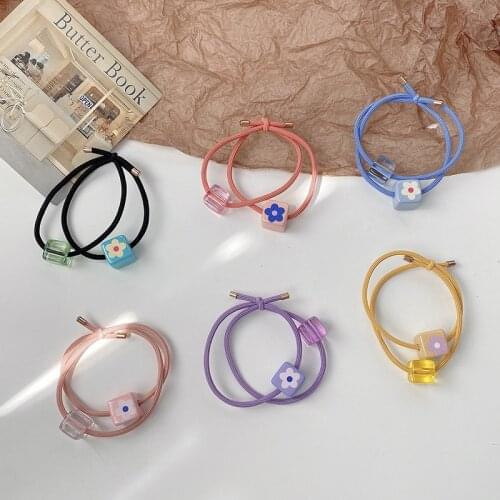 2 Pcs/Set Children Cute Acrylic Cube Flower Elastic Hair Bands Girls Colorful Scrunchies Rubber Bands Kids Hair Accessories