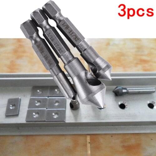 3pcs HSS Countersink Drill Bit Titanium Coated Deburring Tool Bit Wood Trill for Cutting Through Metal Gun Drill Bit Woodworking