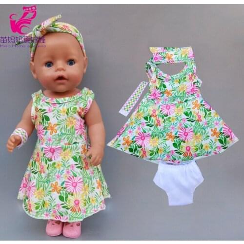 43cm baby doll flower dress hand bands wrist underwear 18 inch american generation girl doll dress four in one set