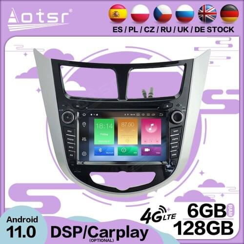 6+128G Carplay Android 11 For Hyundai Solaris Accent Verna 2011-2017 Car GPS Video Player Radio Receiver Audio Stereo Head Unit