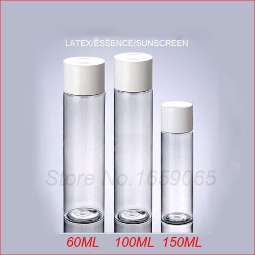 60/100/150ML Clean flat shoulder PET plastic bottle w white LID empty makeup water cosmetic container Refillable Bottles