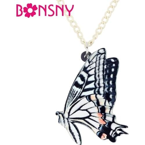 Bonsny Statement Acrylic Papilio Xuthus Butterfly Necklace Pendant Chain Choker Fashion Insect Classic Jewelry For Women Girls