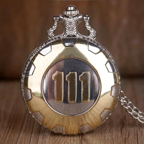 Antique Fallout 4 Vault 111 Quartz Pocket Watch Necklace Pendant Analog Fob Watch Gifts for Men Women