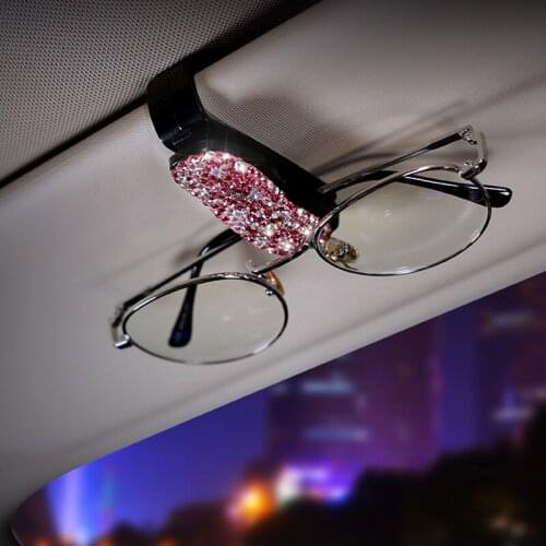 Car Vehicle Sun Visor Sunglasses Eyeglasses Glasses Holder ABS Clip Credit Card Package ID Storage Bag with Diamond Hand-Made