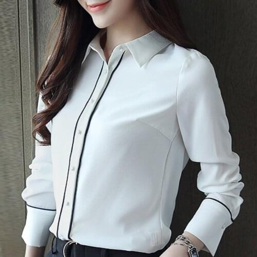Blouse Women Blusas Mujer De Moda 2021 Turn Down Collar Office White Blouse Long Sleeve Chiffon Blouse Shirt Women Blouse B713