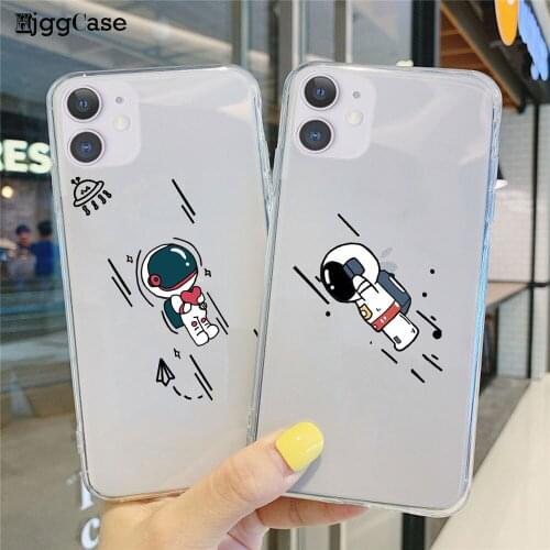 Space Astronaut Phone Case For iPhone 11 12 Pro Max Mini X XS XR 6 6S 7 8 Plus SE 2020 Transparent Soft Silicone Back Cover