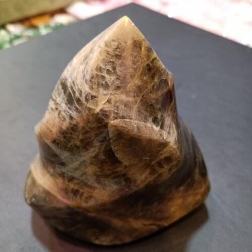 DHXYZB 300-850g natural Black Moonstone Flame shape Quartz Rock Crystal stone Ornament Reiki Healing energy home Decor