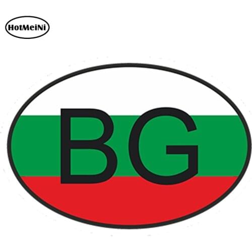 HotMeiNi 13x9.1cm Car Styling Bg Bulgaria Country Code Oval With Flag Car Sticker Windows Helmet Waterproof Bumper Accessories