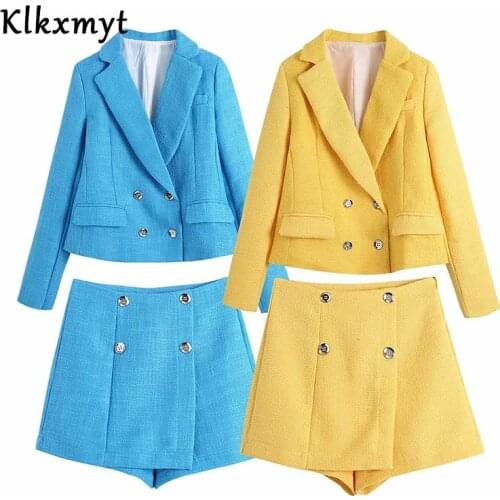 Klkxmyt Za Two Piece Set Women Suit 2021 Long Sleeve Texture Cropped Blazer Jacket With Shorts Office High Waist Shorts Sets