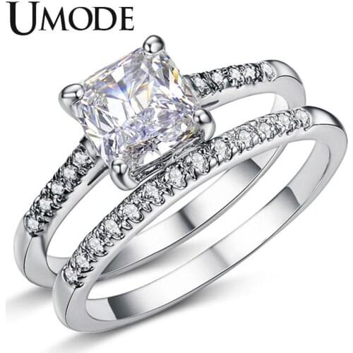UMODE Trendy 1.6ct Wedding Promise Rings Set For Women White Gold Cubic Zirconia Engagement Ring Luxury Jewellery UR0139
