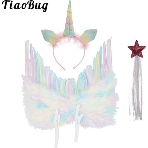 3Pcs Halloween Angel Costume Cosplay Angel Wings Horn Headband Magic Wand Accessories for Halloween Party
