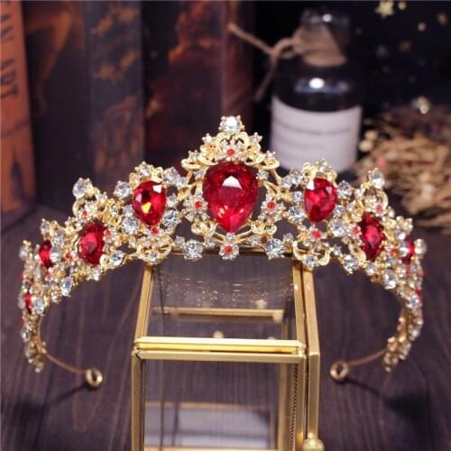 Red Crystal Crown Wedding Hair Jewelry Bridal Tiaras Headdress Pageant Party Birthday Tiara Crown Princess Diadem Bride