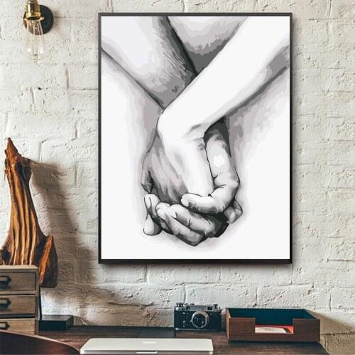 Lovers Holding Hands Creative Black & White Canvas Painting Print on Canavs Wall Art Pictures for Living Room Decor (No Frame)
