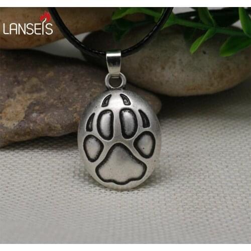 Lanseis10pc wholesale men necklace Wolf track - pendant,viking wolf paw necklace
