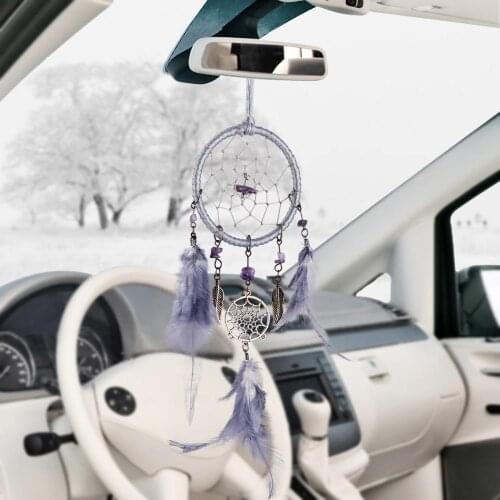 Dreamcatcher Car Ornaments Hanging Auto Pendant Handmade Indian Dream Catcher Net with Feathers Wind Chimes Car Decoration Gifts