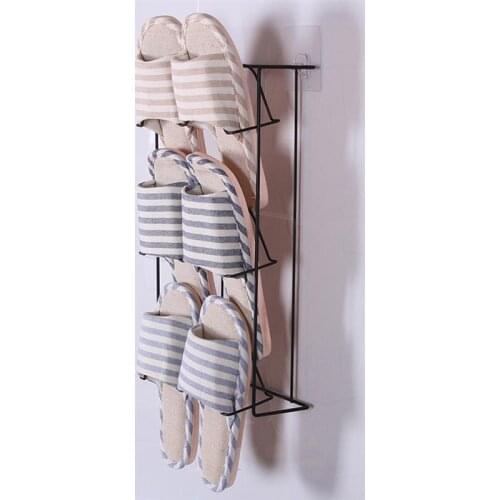 Multi-layer Shoes Rack Wall Mount Slippers Hanging Shelf Slipper Storage Organizer (Black)