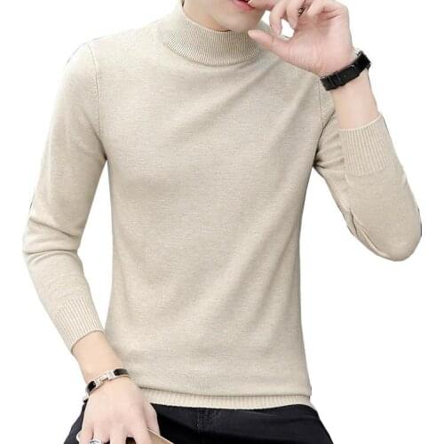 2020 Men Turtleneck Sweater Autumn Winter Solid Color Casual Sweater Mens Slim Fit Knitted Pullovers Bottoming Jumper