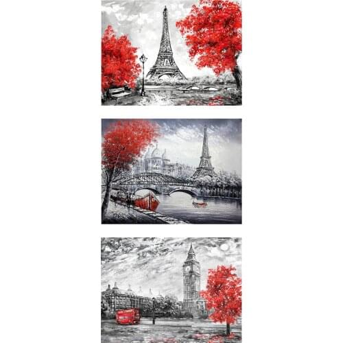 DIY 5D Mosaic Full Drill Round Shape Diamond Eiffel Towel Resin Painting Kit Rhinestone Drawing Home Art Craft Bedroom Decor