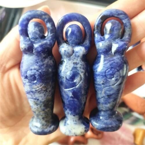 Natural Hand Carved Blue Stones Sodalite Mineral Goddess Statue Crystal Figurines Pendant Crafts For Gifts