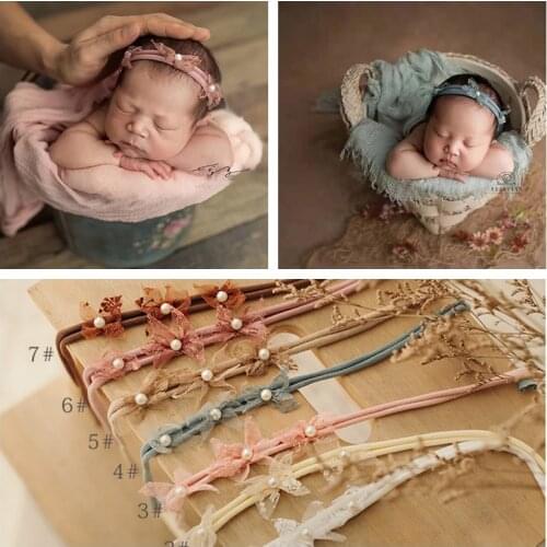 New fashion princess girl pearl lace bow hair band newborn photography props head flower hair band photo photography