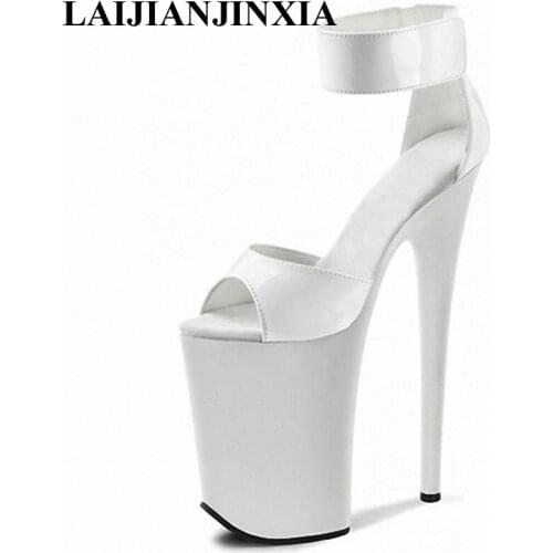 New Classic Sexy Clubbing High Heels Womens Shoe 20cm High Heels Sandals Model Shoes White Ankle Wedding Dance Shoes