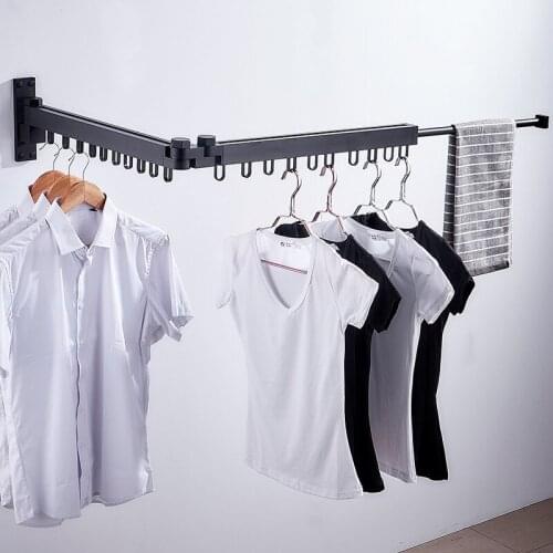 Clothes Towel Drying Storage Rack Retractable Balcony Indoor Folding Telescopic Wall Mounted Hanger Home Supplies