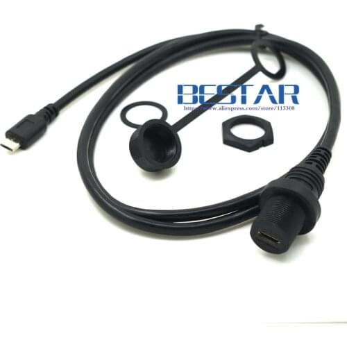 Micro USB 2.0 Panel Mount Connector IP67 Waterproof Cable 1m 3ft Micro-USB 5pin Male to Female Extension cord cables Water Proof