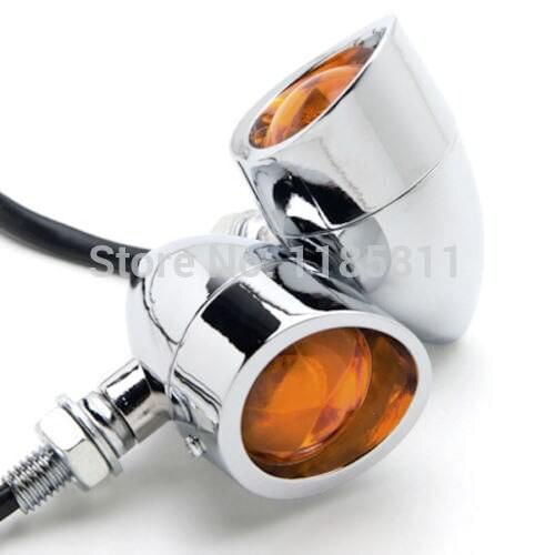 Pair Universal Chrome Amber Custom Indicators Turn Signals Light Retro Vintage Racer Bobber Motorbike