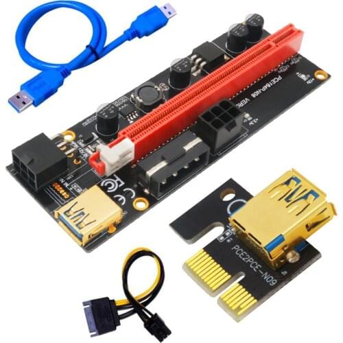 New PCI-E pcie Riser 009 Express 1X 4x 8x 16x Extender PCI E USB Riser 009S GPU Dual 6Pin Adapter Card SATA 15pin for BTC Mining